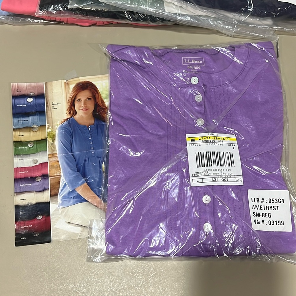 L.L. Bean Women’s Pima Cotton Pintucked Top NWT Small-Regular 3/4 Sleeve Purple